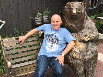 Tim Wilson in a happy moment with Franz the Bear in Park City, UT, July 16, 2018.